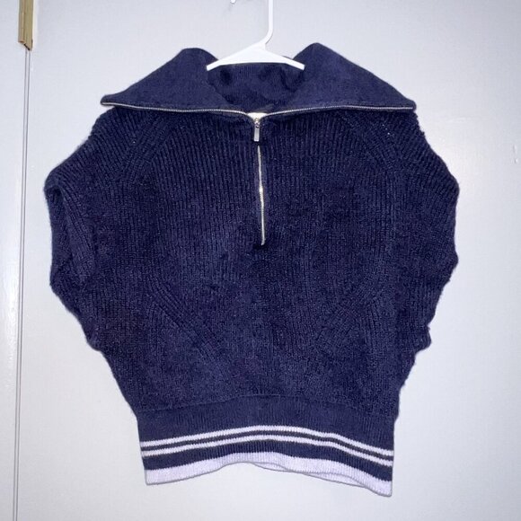 Anthropologie Women's Maeve Quarter-Zip Sweater Tee Navy Blue Size XS - Picture 3 of 7
